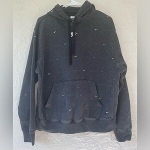 Nike Aop Gel Black Fleece Small Swooshes Pullover Crewneck Hoodie Mens M